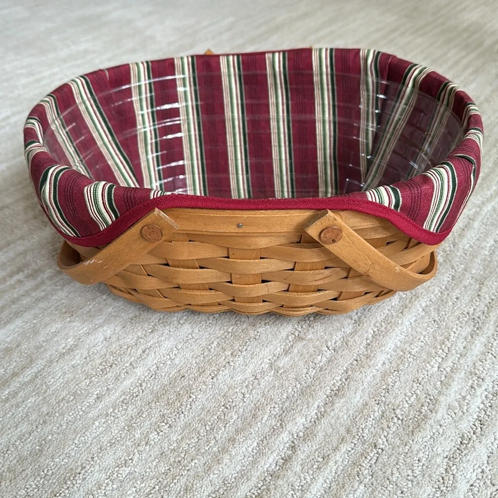Longaberger Hand Woven Wooden Get-Together Basket, Liner Protector 2004 12 x 9.5